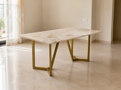Olzaa Dining Table 6 Seater PVD Gold Base - Furnishka