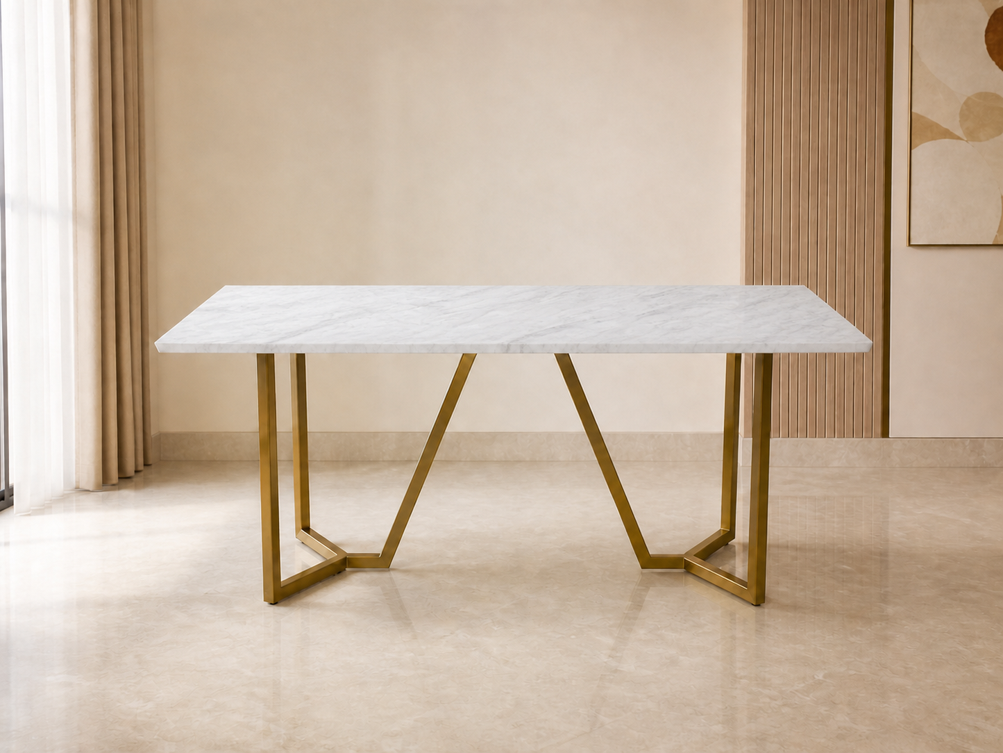 Olzaa Dining Table 6 Seater PVD Gold Base - Furnishka 