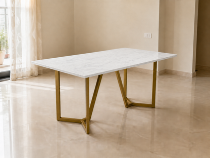 Olzaa Dining Table 6 Seater PVD Gold Base - Furnishka 