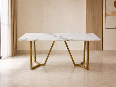 Olzaa Dining Table 6 Seater PVD Gold Base