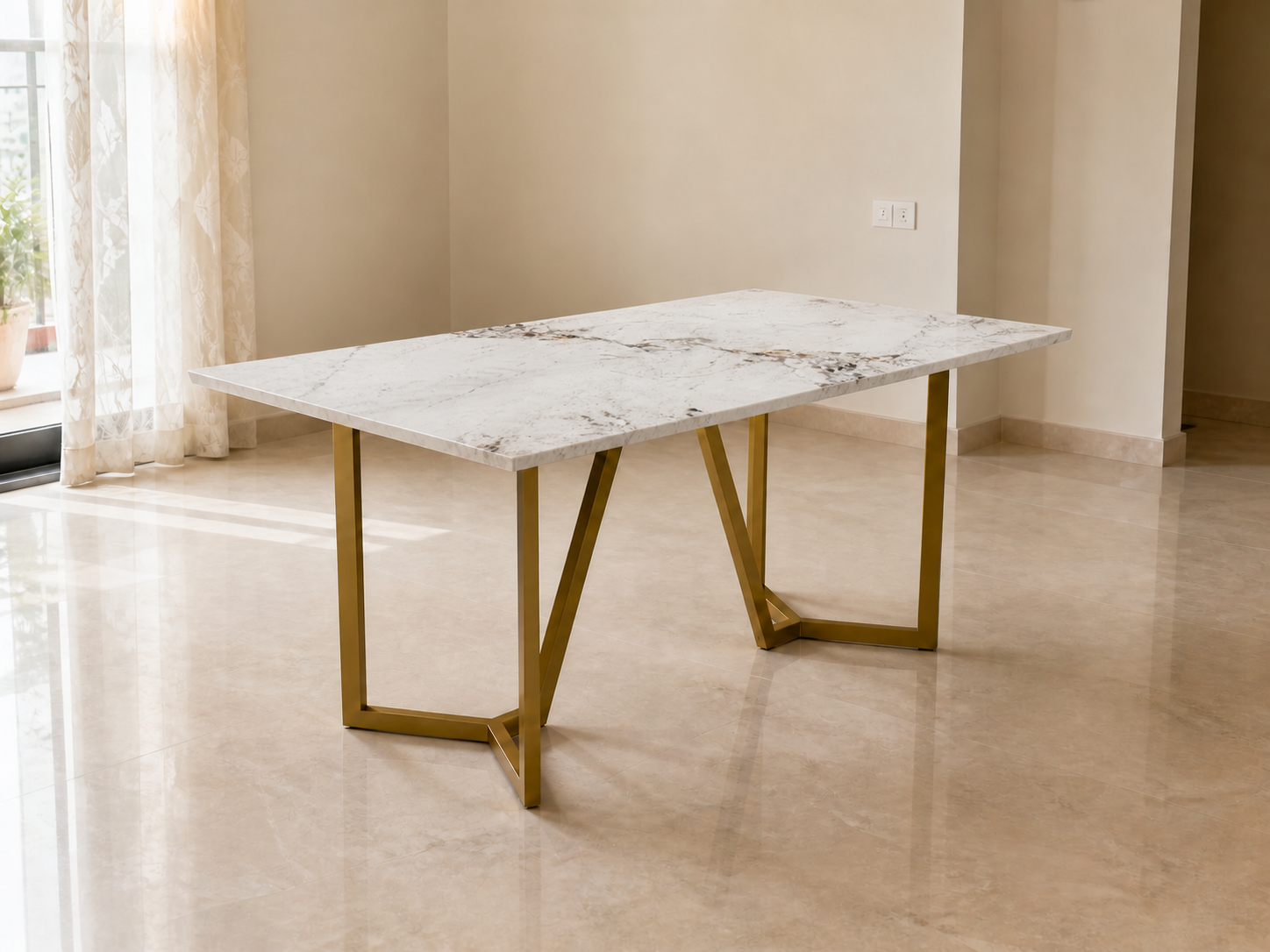 Olzaa Dining Table 6 Seater PVD Gold Base - Furnishka