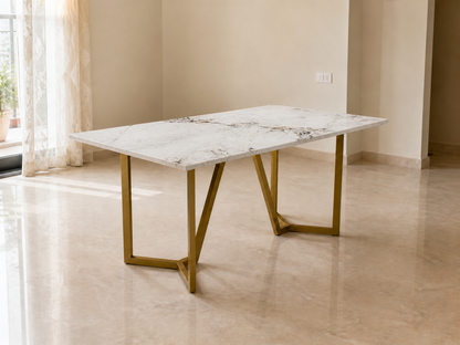 Olzaa Dining Table 6 Seater PVD Gold Base - Furnishka
