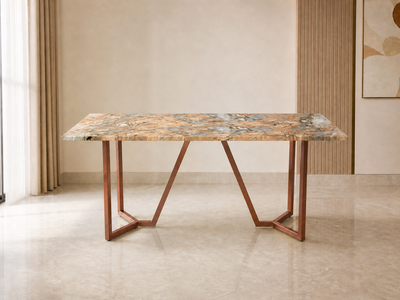 Olzaa Dining Table 6 Seater Rose Gold Base