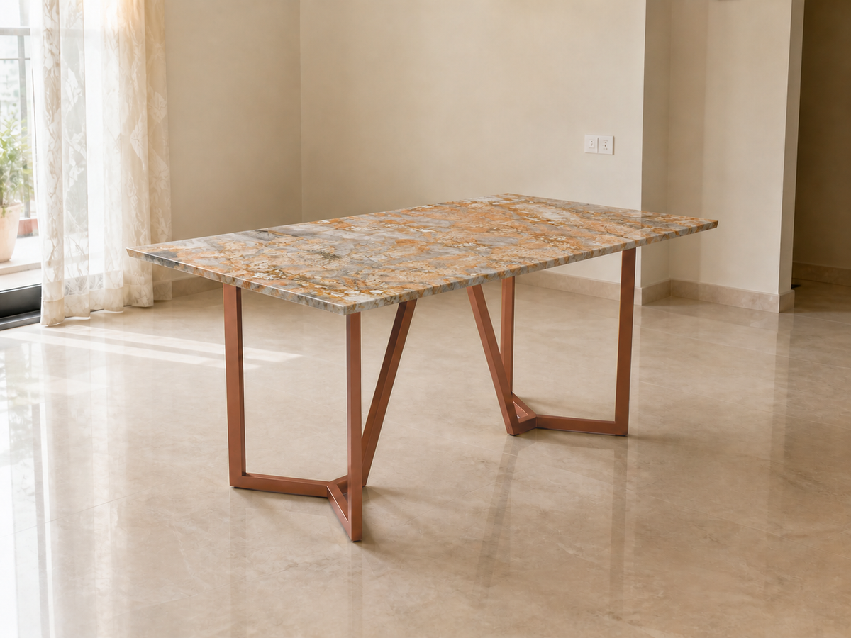 Olzaa Dining Table 6 Seater Rose Gold Base - Furnishka
