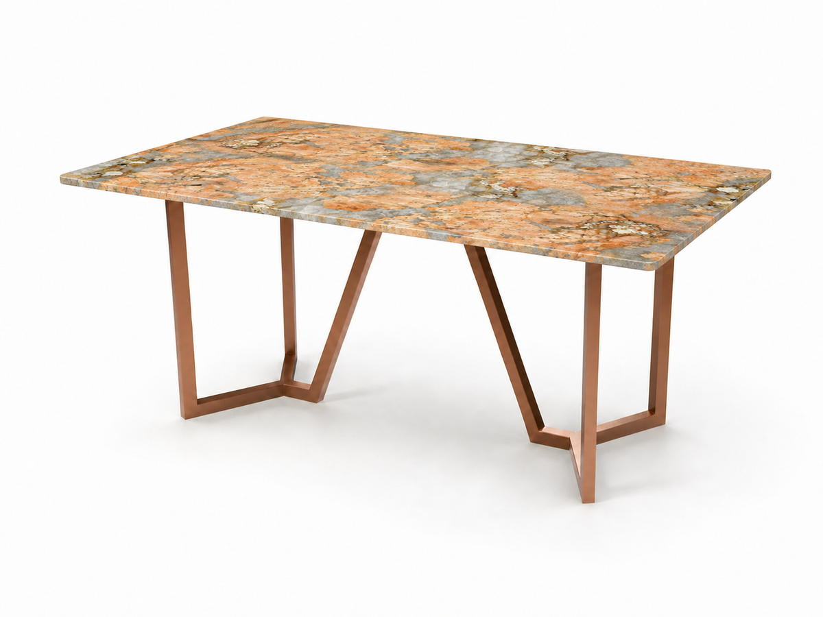 Olzaa Dining Table 6 Seater Rose Gold Base - Furnishka