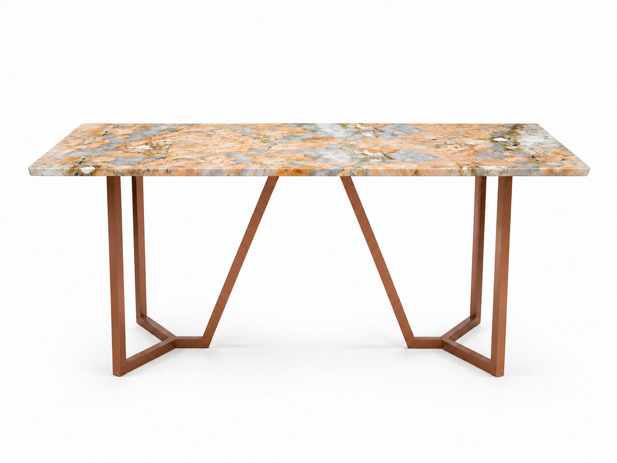 Olzaa Dining Table 6 Seater Rose Gold Base - Furnishka
