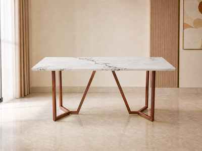 Olzaa Dining Table 6 Seater Rose Gold Base