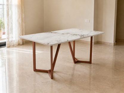 Olzaa Dining Table 6 Seater Rose Gold Base - Furnishka