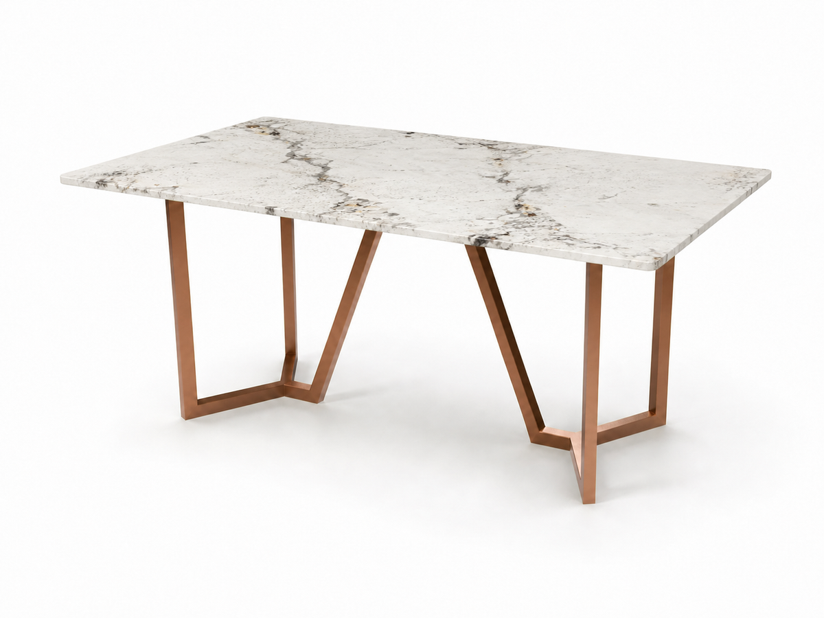 Olzaa Dining Table 6 Seater Rose Gold Base - Furnishka