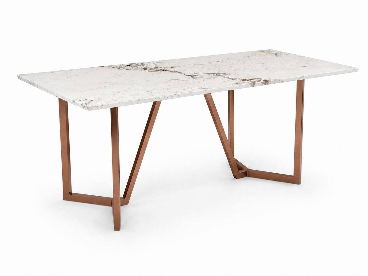 Olzaa Dining Table 6 Seater Rose Gold Base - Furnishka