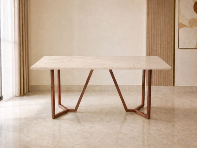 Olzaa Dining Table 6 Seater Rose Gold Base