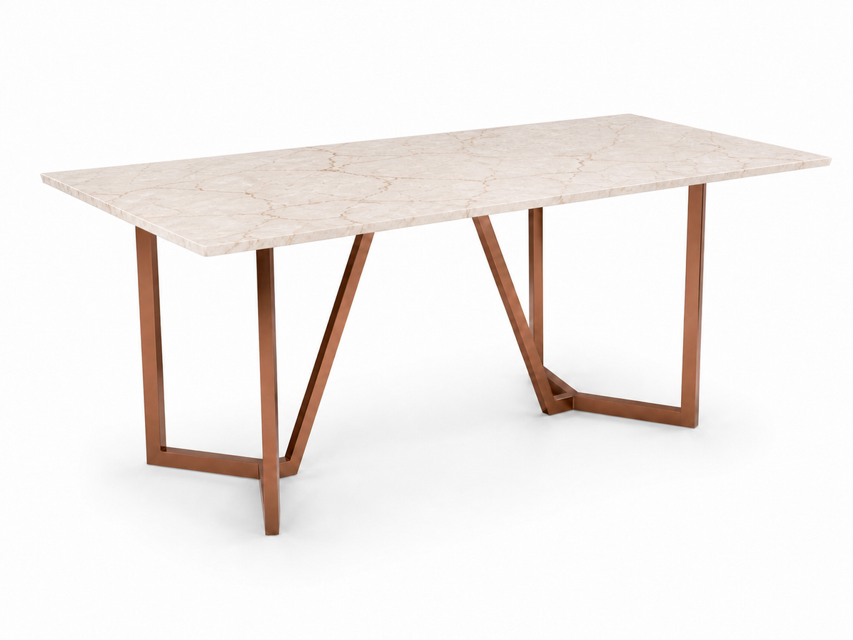 Olzaa Dining Table 6 Seater Rose Gold Base - Furnishka