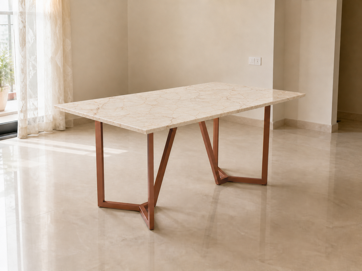 Olzaa Dining Table 6 Seater Rose Gold Base - Furnishka