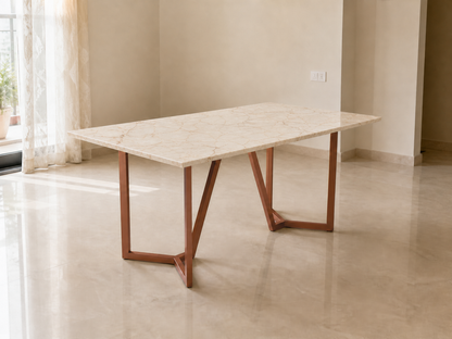 Olzaa Dining Table 6 Seater Rose Gold Base - Furnishka