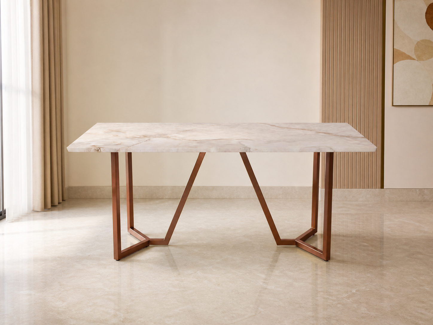 Olzaa Dining Table 6 Seater Rose Gold Base - Furnishka