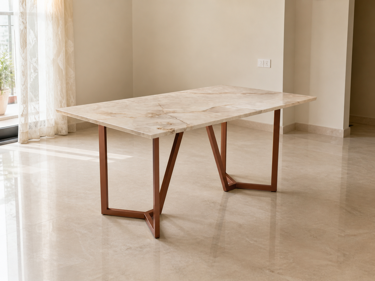 Olzaa Dining Table 6 Seater Rose Gold Base - Furnishka