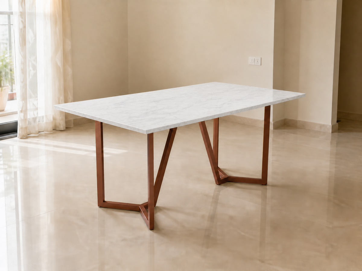 Olzaa Dining Table 6 Seater Rose Gold Base - Furnishka