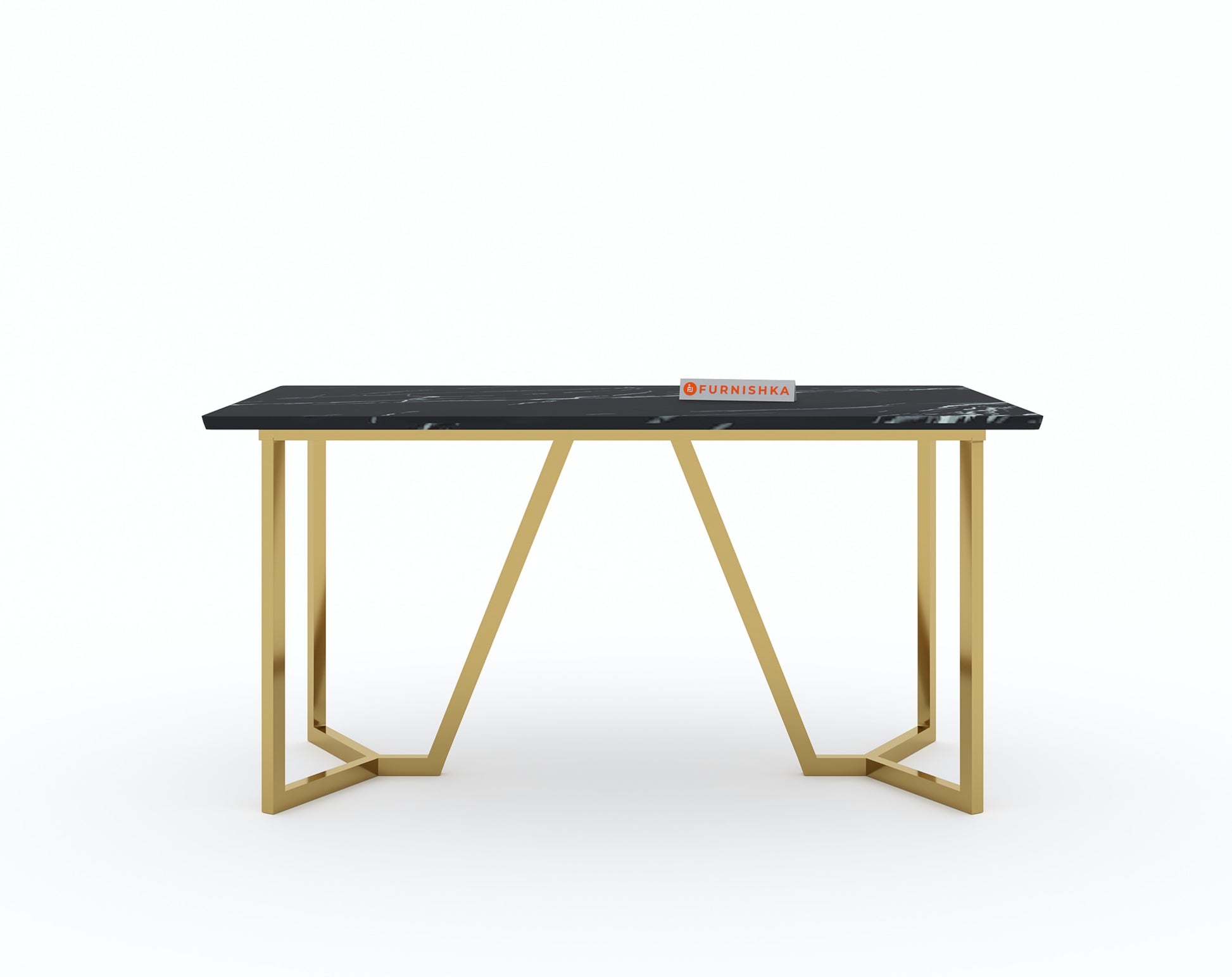 Olzaa Dining Table with Black Engineered Marble Top - 4 Seater - Furnishka 
