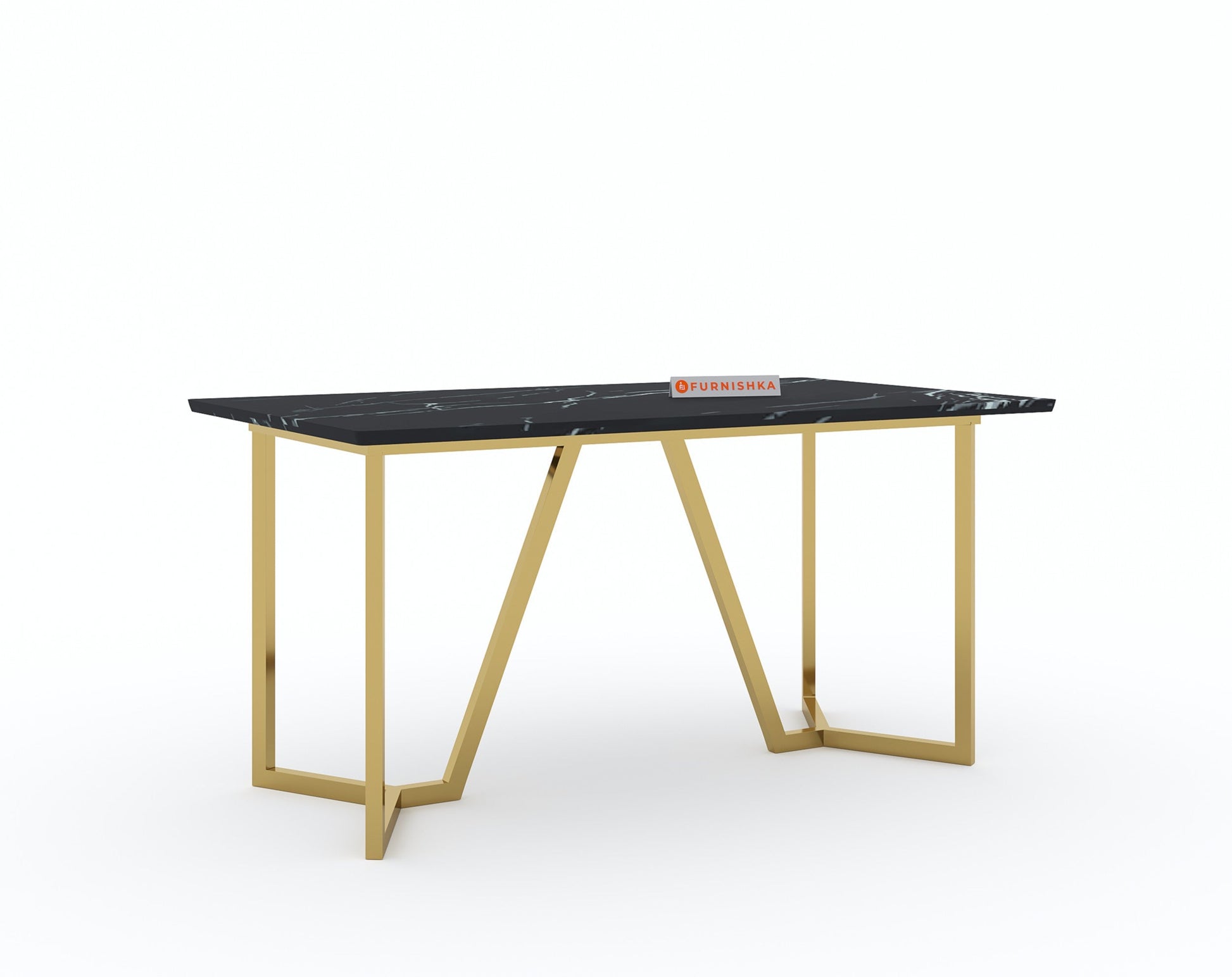 Olzaa Dining Table with Black Engineered Marble Top - 4 Seater - Furnishka 