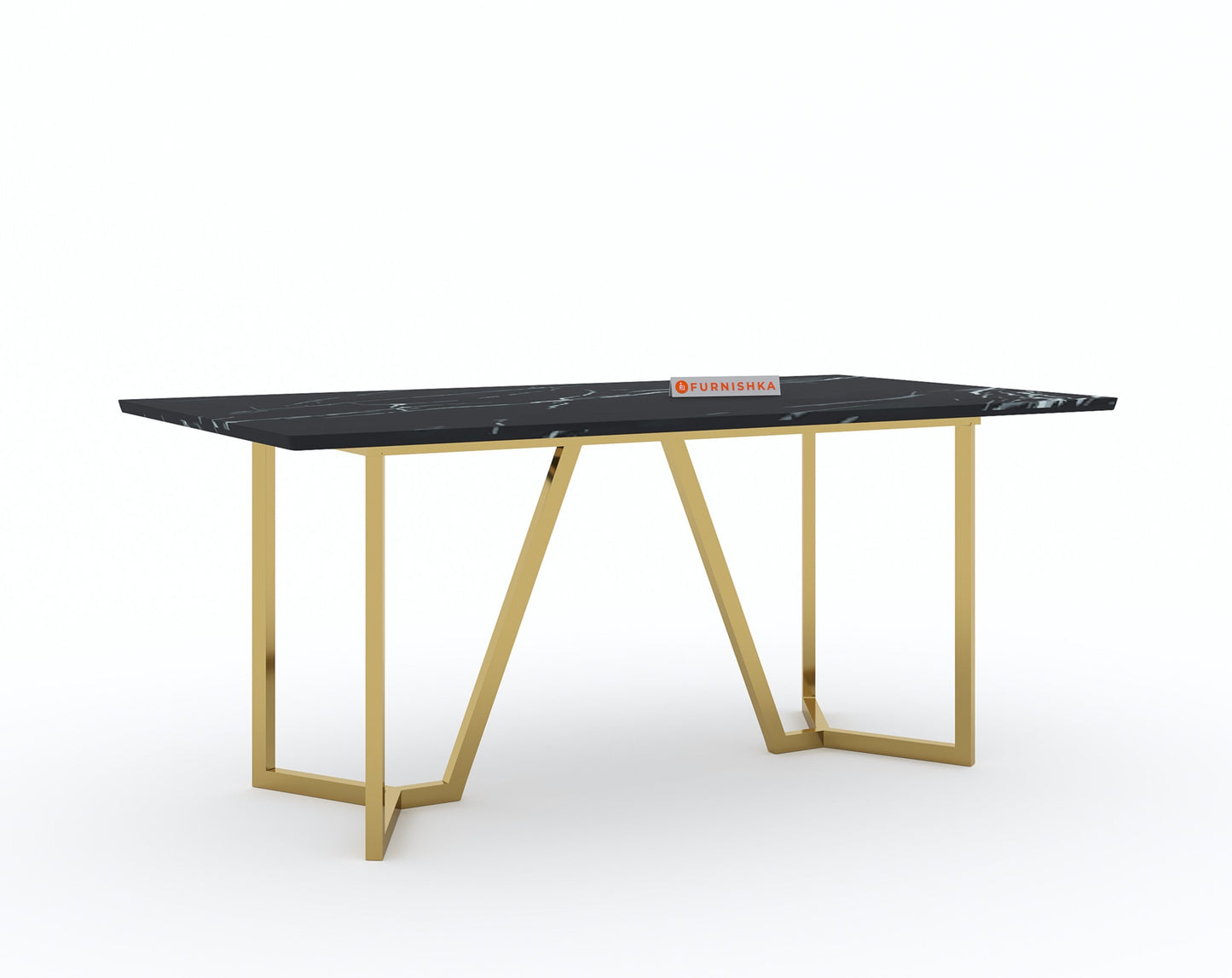 Olzaa Dining Table with Black Engineered Marble Top - 6 Seater - Furnishka 