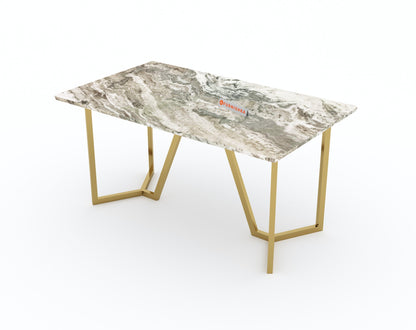 Olzaa Dining Table with Green Choco Marble Top - 4 Seater - Furnishka 