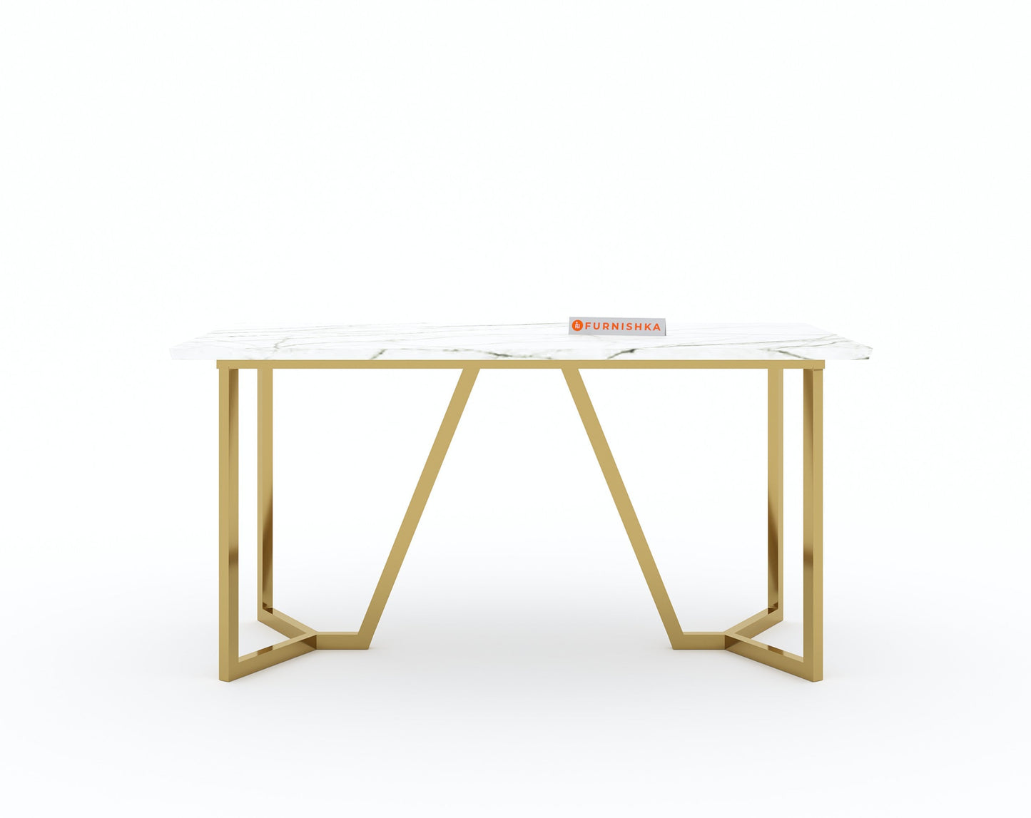 Olzaa Dining Table with White Engineered Marble Top - 4 Seater - Furnishka 