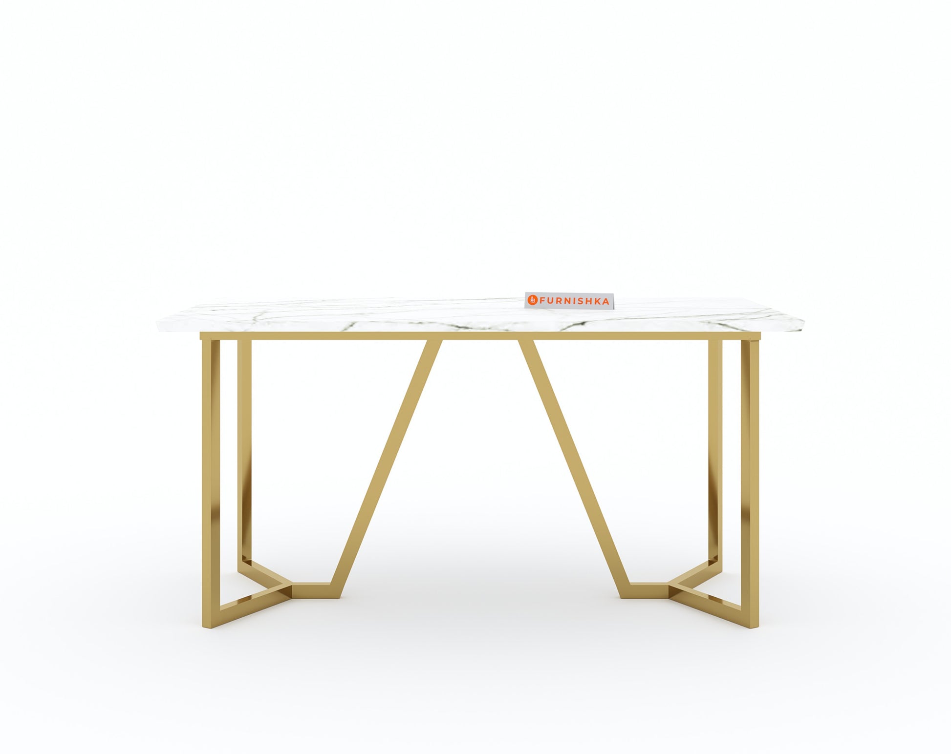 Olzaa Dining Table with White Engineered Marble Top - 6 Seater - Furnishka 