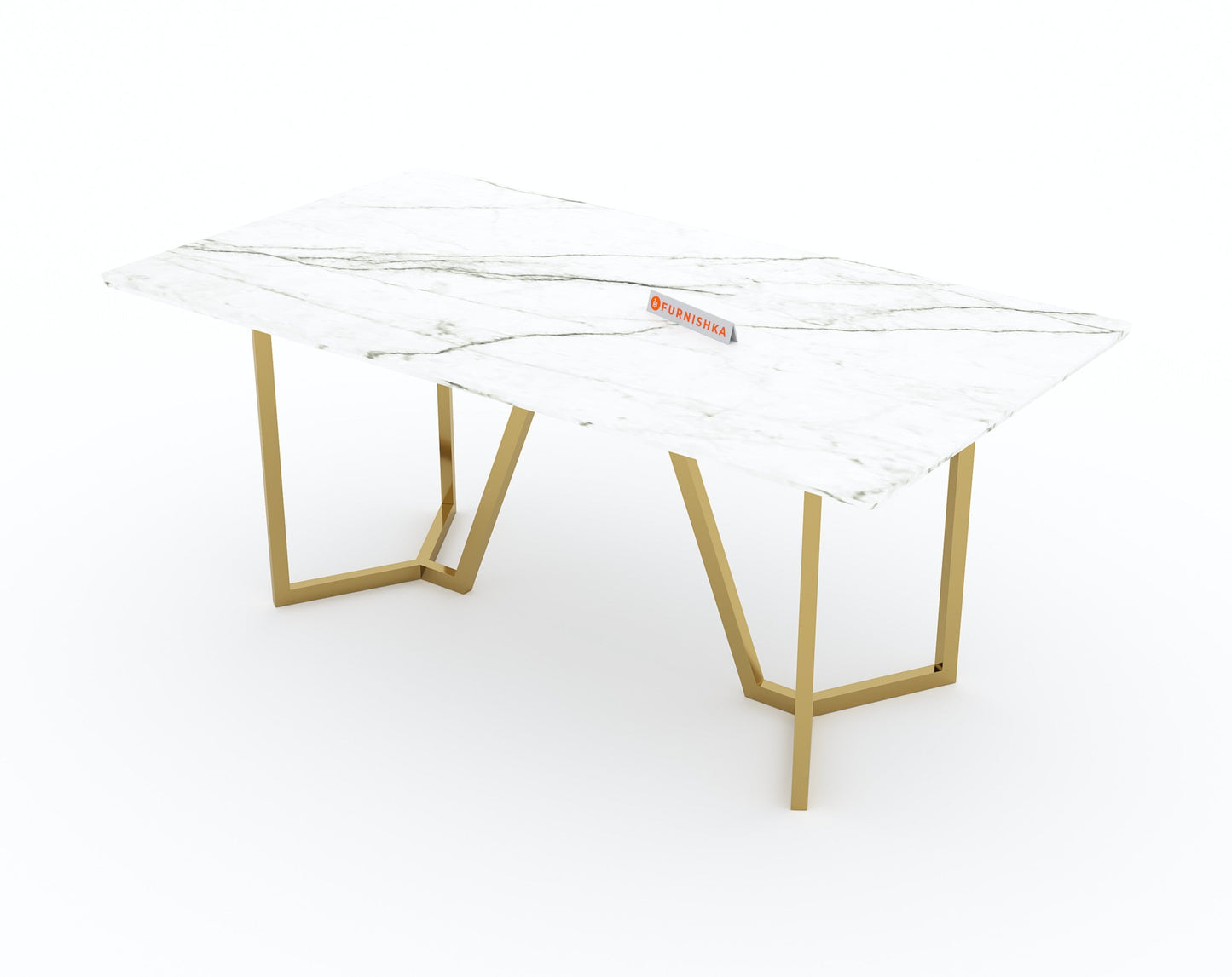 Olzaa Dining Table with White Engineered Marble Top - 6 Seater - Furnishka 