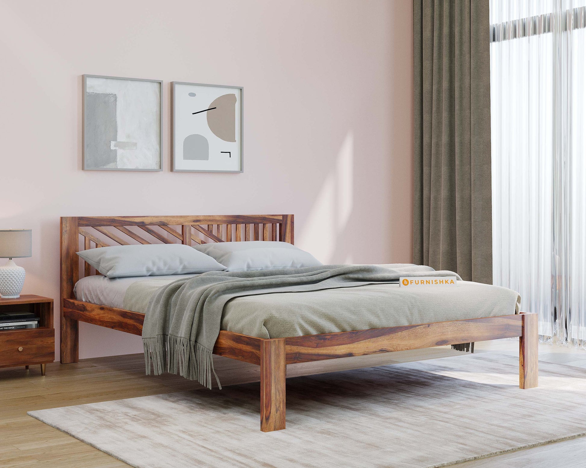Oriel Bed in Sheesham wood King Size - Non Storage - Furnishka 