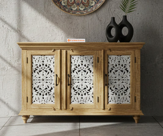 Ornate Triple Door Cabinet Storage Distressed - Furnishka 