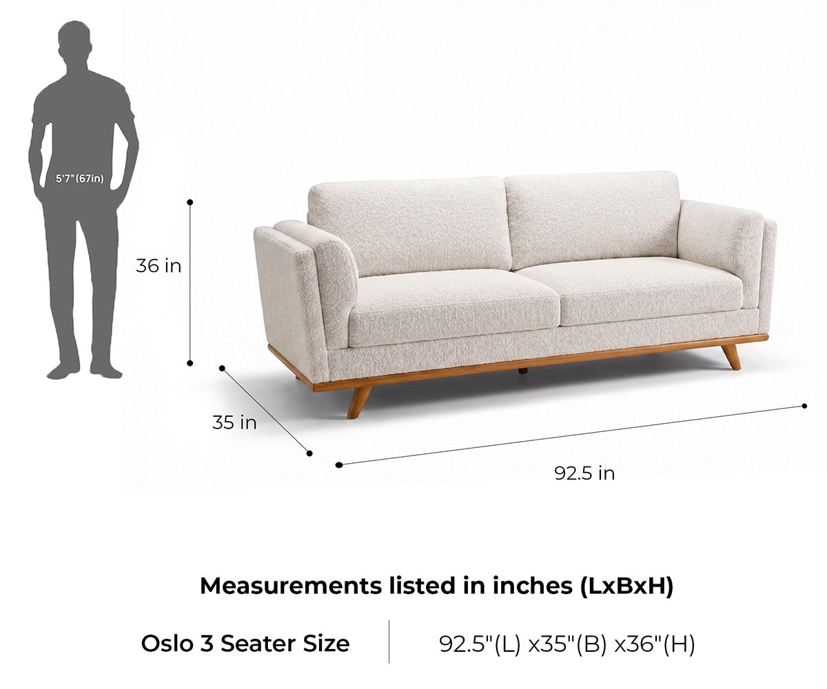 Oslo 3 Seater Fabric Sofa With Bone White - Furnishka