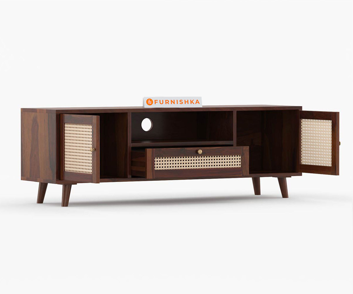 Peter Acacia wood cane Tv Cabinets with Drawers and Storage