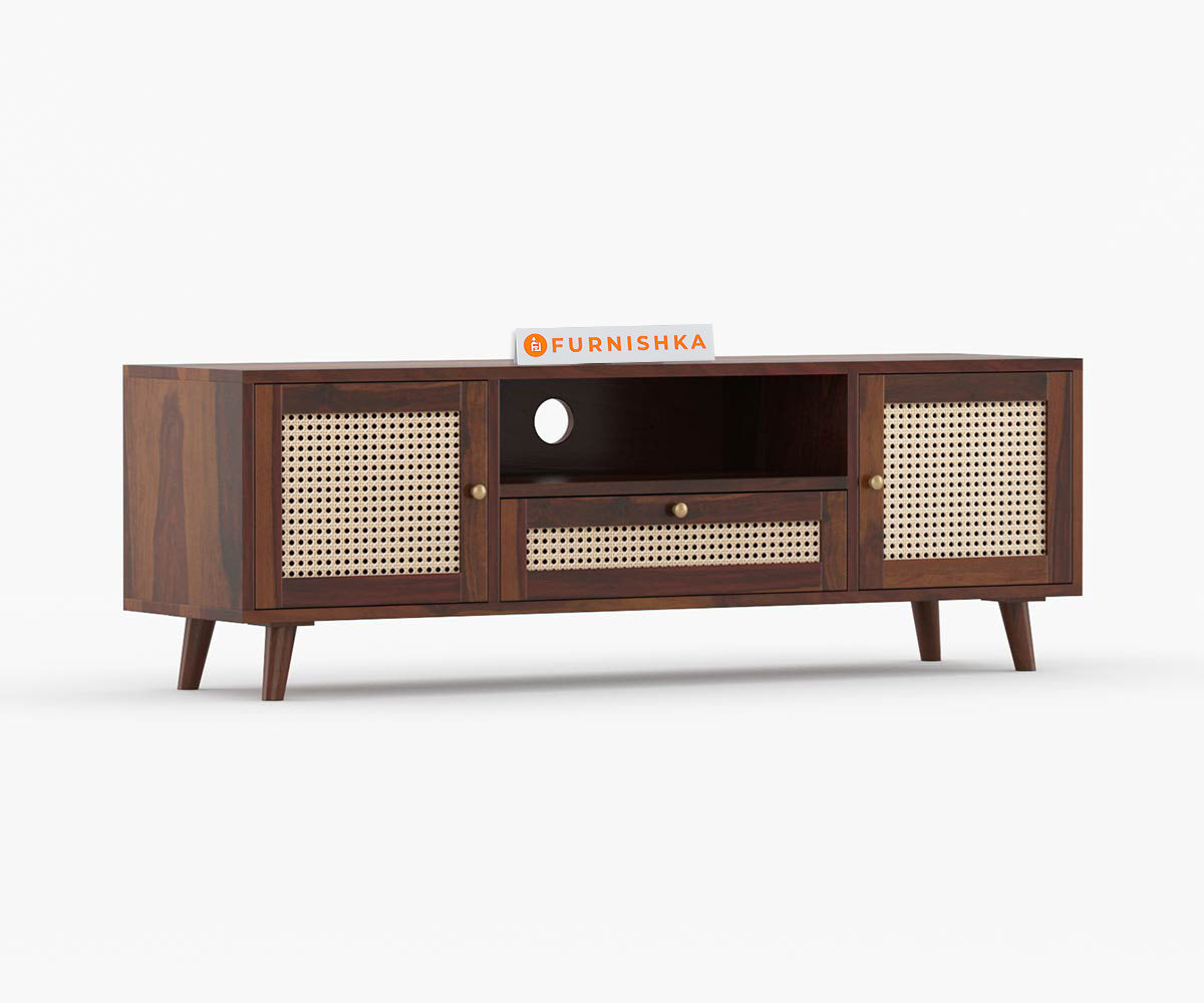 Peter Acacia wood cane Tv Cabinets with Drawers and Storage - Furnishka 