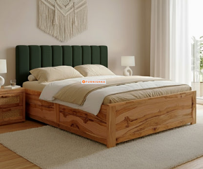 Augustus Real Teak Wood Hydraulic Bed King Size Pine Green