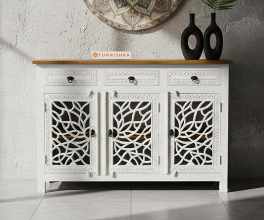 Prestora Triple Door & Triple Drawer Cabinet Storage Distressed - Furnishka 