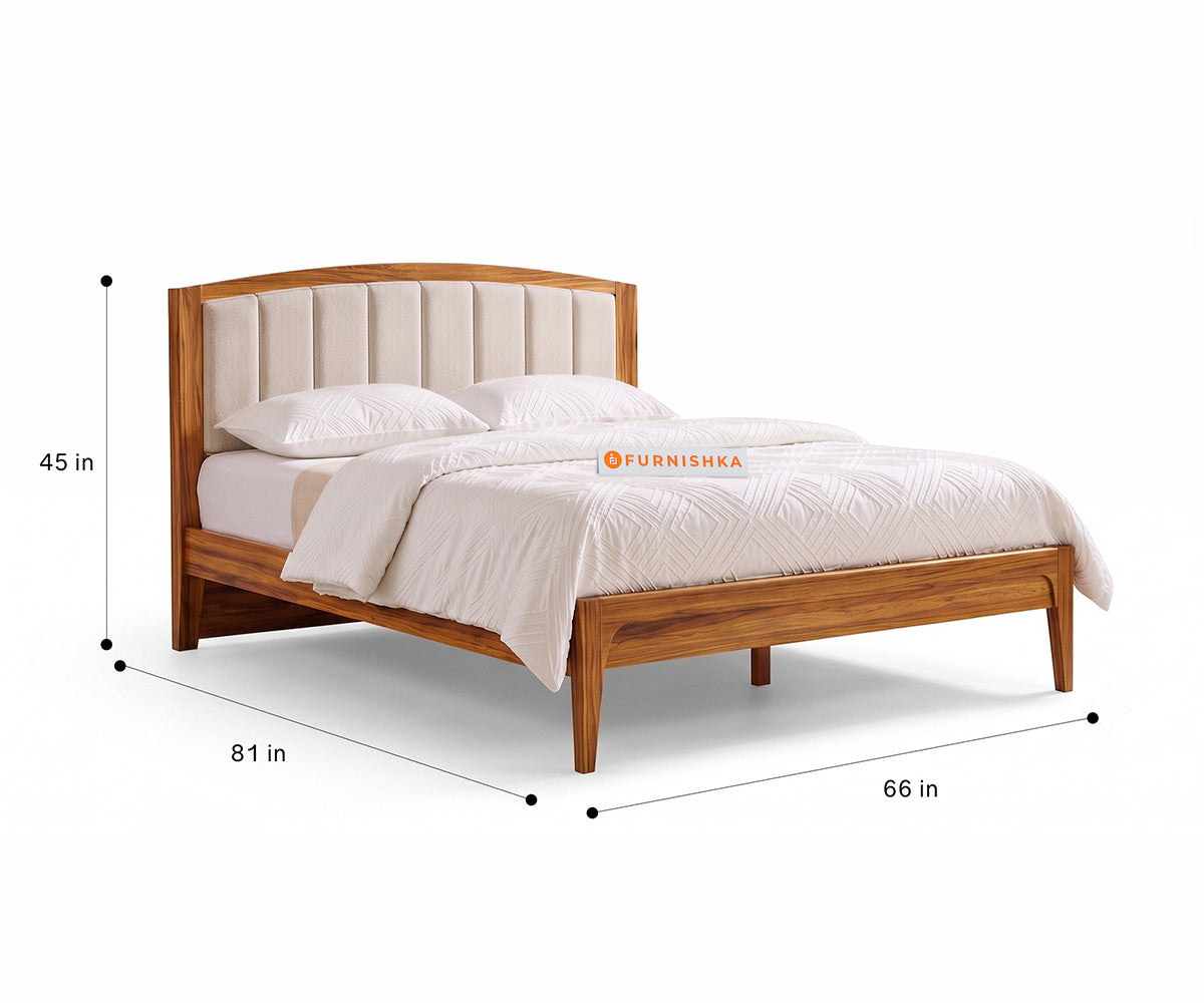Alessia Teak Wood Bed with Non Storage Queen Size in Dusty Blue