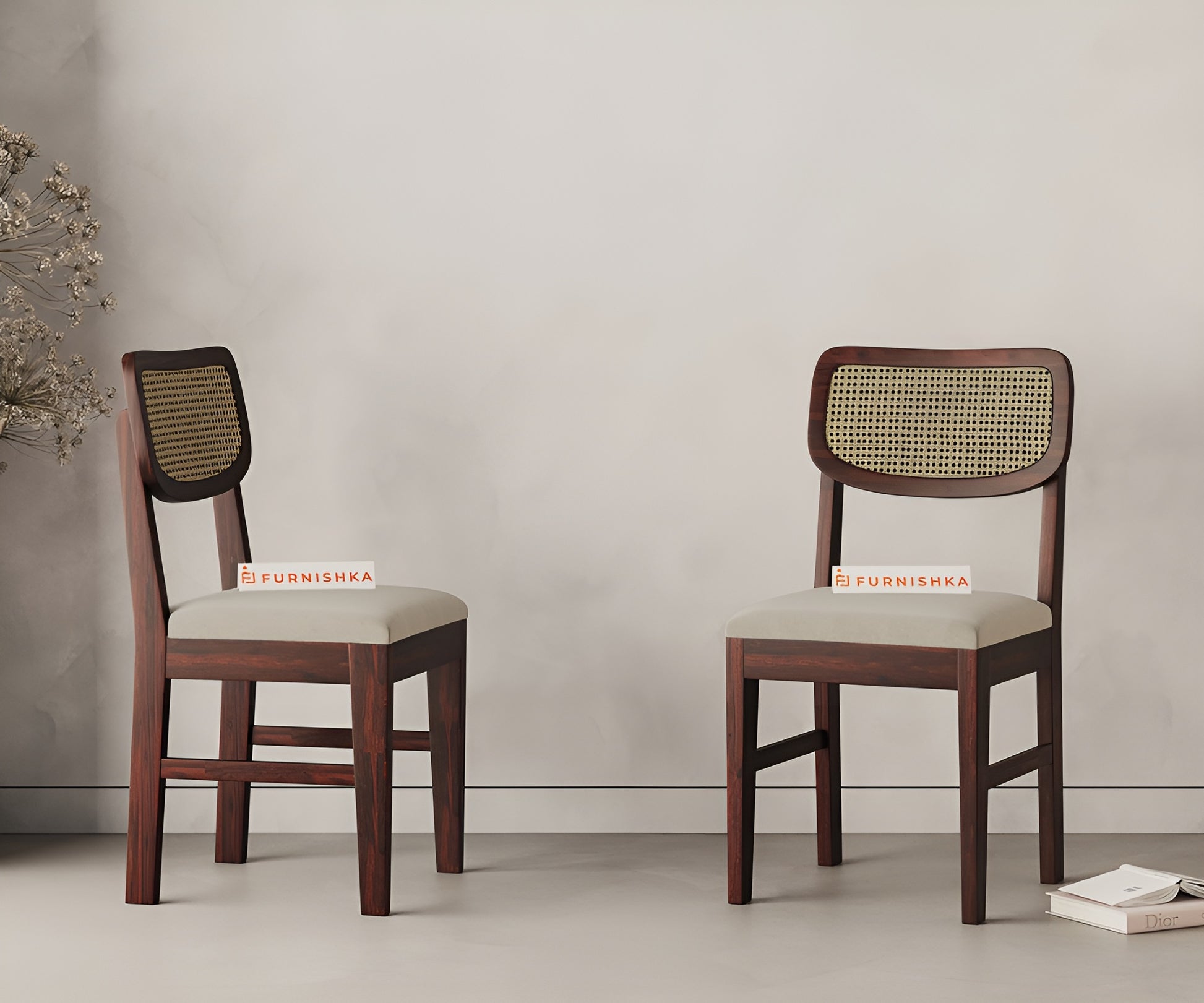 Rhea Cane Sheesham Dining Chair Light Beige - Furnishka