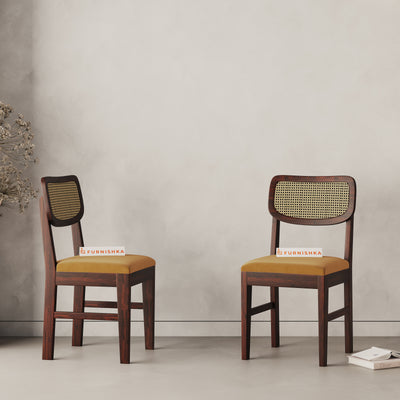 Rhea Cane Sheesham Dining Chair Mustard Yellow