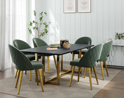 Rodano Dining Table with Black Engineered Marble Top - 6 Seater - Furnishka 