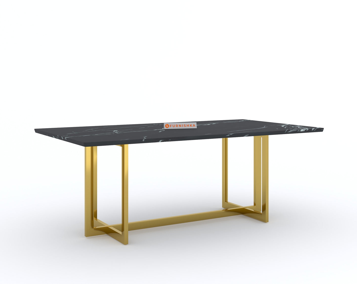 Rodano Dining Table with Black Engineered Marble Top - 6 Seater - Furnishka 