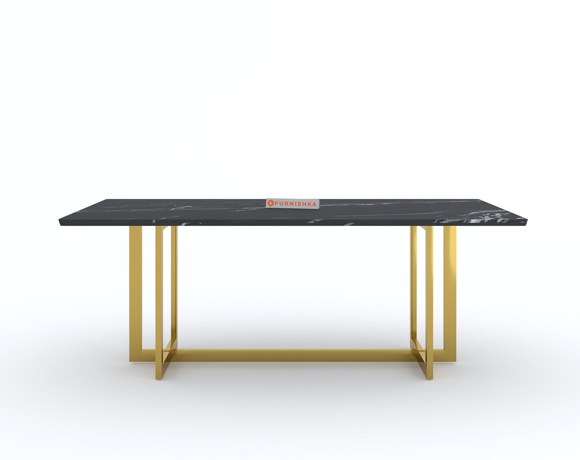 Rodano Dining Table with Black Engineered Marble Top - 6 Seater - Furnishka 