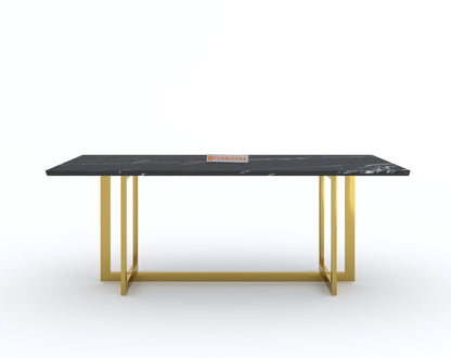 Rodano Dining Table with Black Engineered Marble Top - 6 Seater - Furnishka 