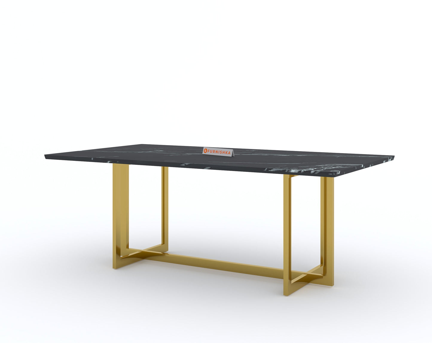 Rodano Dining Table with Black Engineered Marble Top - 6 Seater - Furnishka 