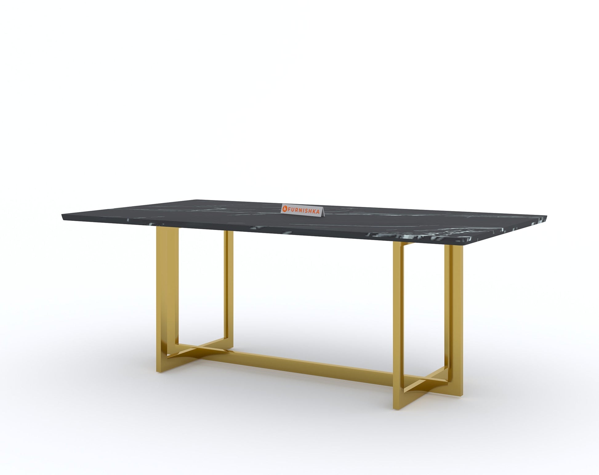 Rodano Dining Table with Black Engineered Marble Top - 6 Seater - Furnishka 