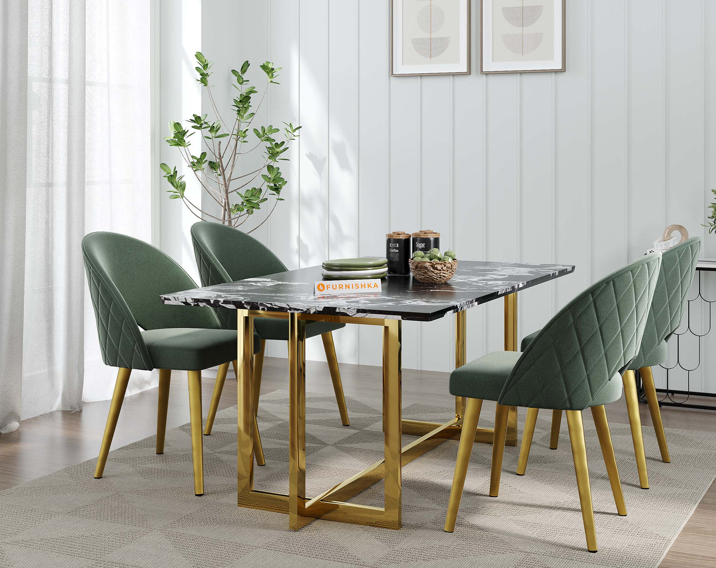 Rodano Dining Table with Etna Black Marble Top - 4 Seater - Furnishka 