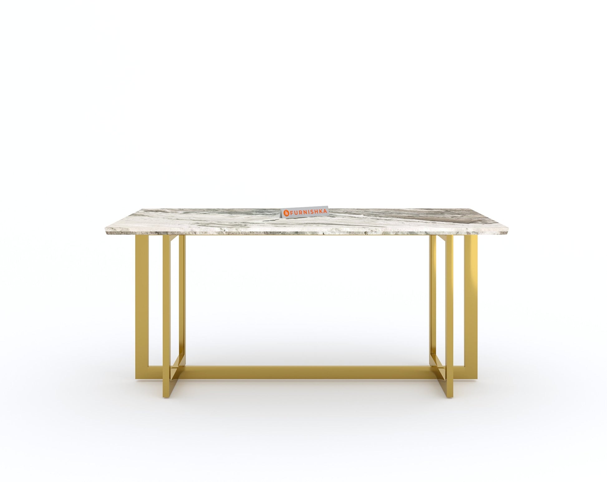 Rodano Dining Table with Green Choco Marble Top - 4 Seater - Furnishka 