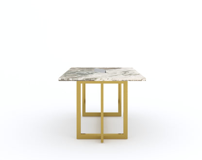 Rodano Dining Table with Green Choco Marble Top - 4 Seater - Furnishka 