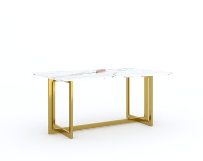 Rodano Dining Table with White Engineered Marble Top - 4 Seater - Furnishka 
