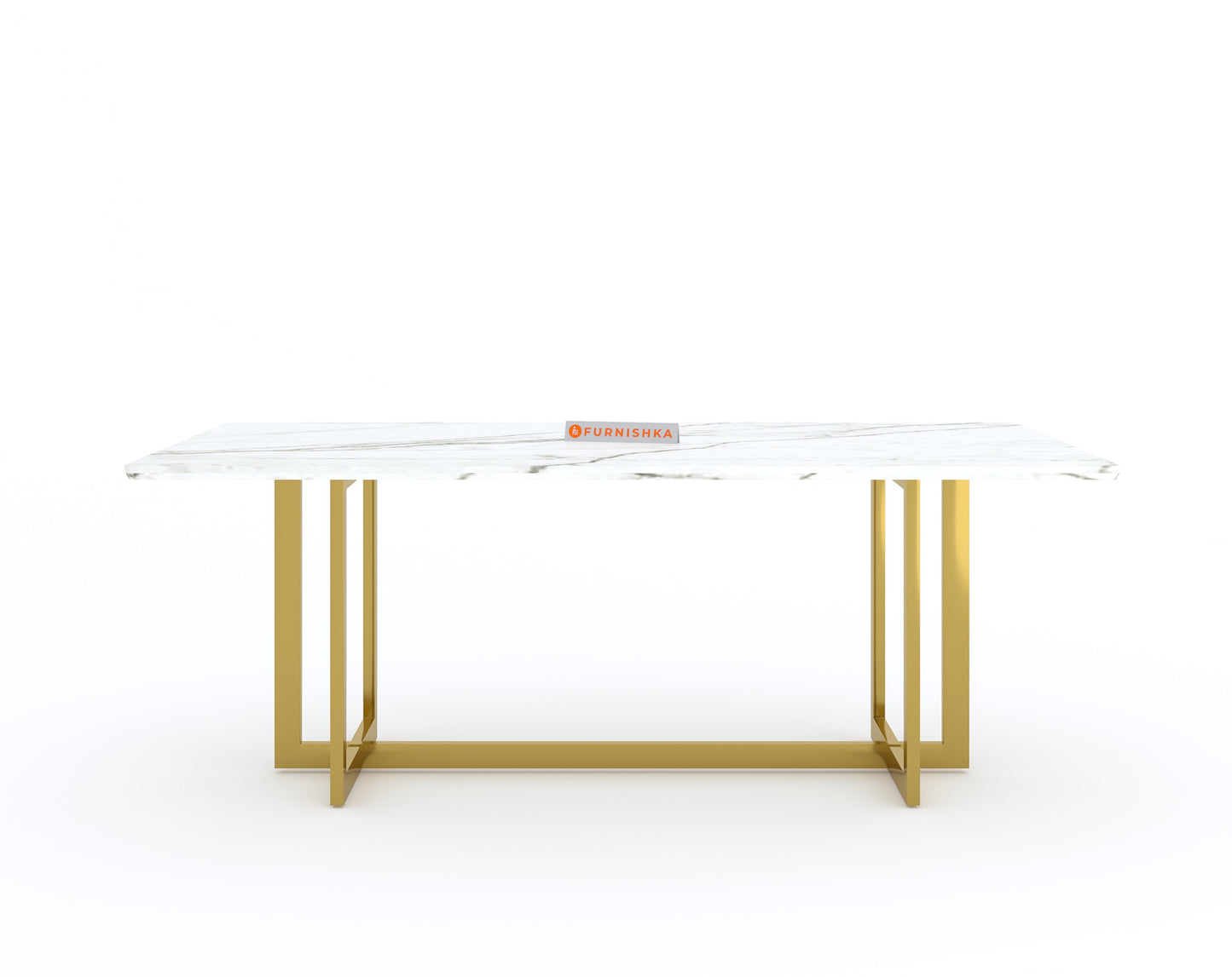 Rodano Dining Table with White Engineered Marble Top - 6 Seater - Furnishka 