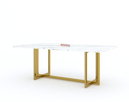 Rodano Dining Table with White Engineered Marble Top - 6 Seater - Furnishka 
